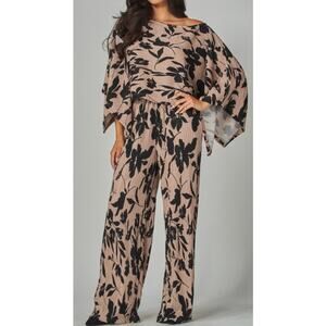 Print Crinkled Plisse Cape Kimono Luxury Pants Set